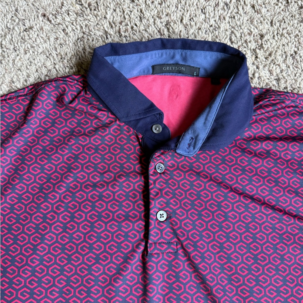 Greyson Golf Polo Shirt Red Large Geometric